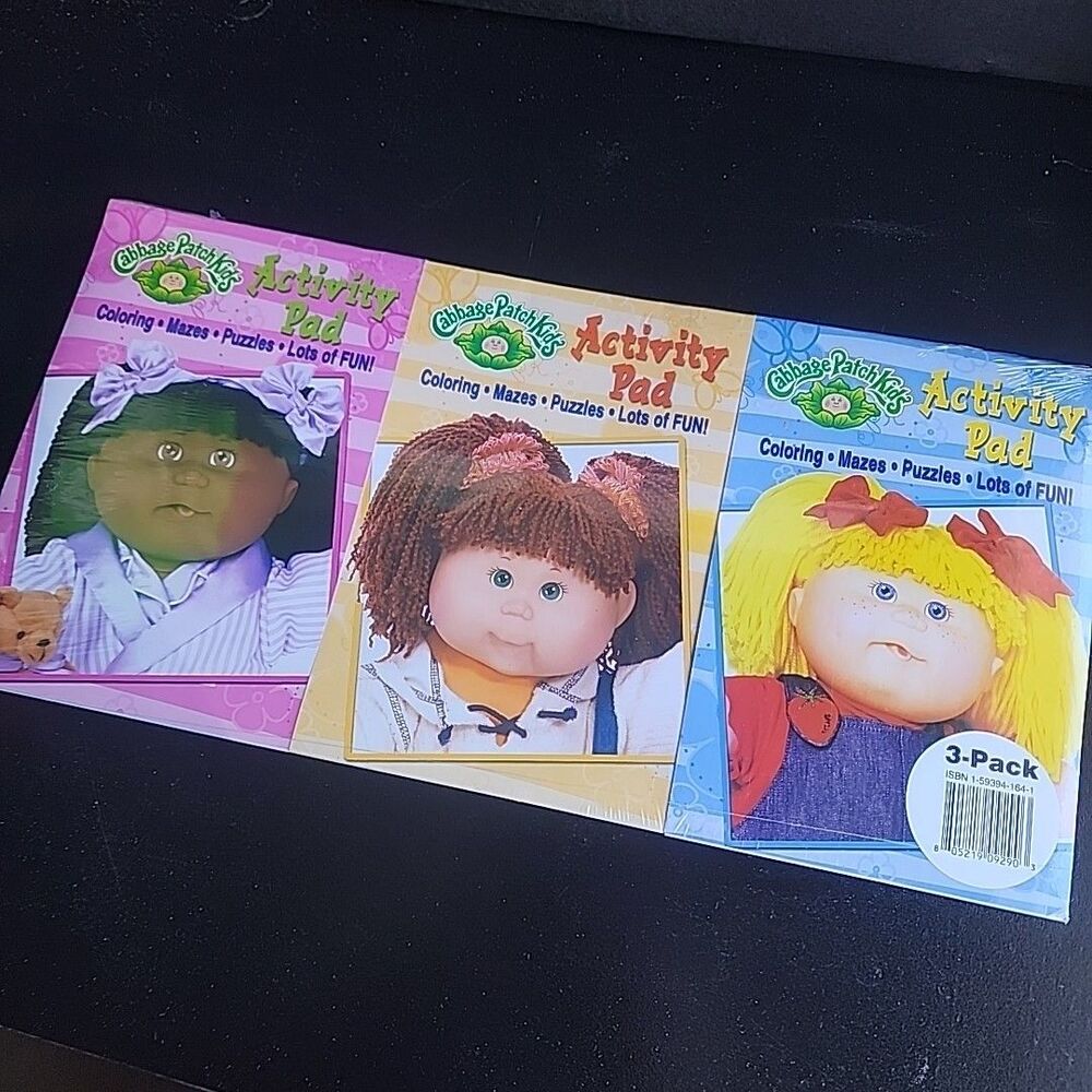 Vintage CABBAGE PATCH KIDS Activity Pads Set 3 Coloring Mazes Puzzles NEW SEALED